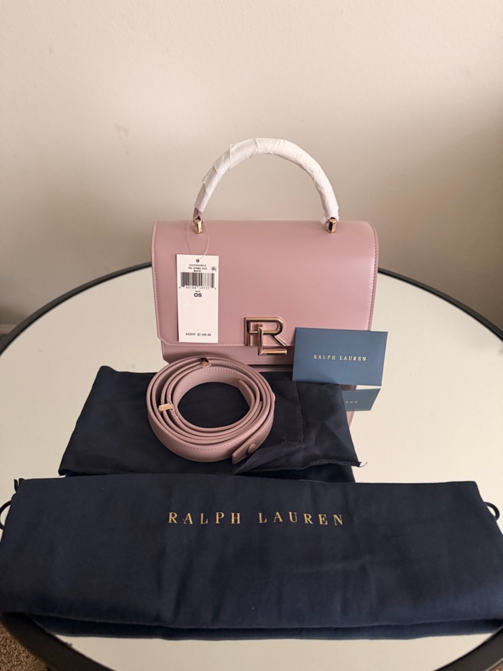 Ralph Lauren Blush Pink Leather Satchel with Gold RL Emblem